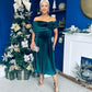 Olivia Velvet Bardot Occasion Dress Forest