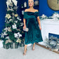 Olivia Velvet Bardot Occasion Dress Forest