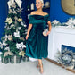Olivia Velvet Bardot Occasion Dress Forest