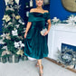 Olivia Velvet Bardot Occasion Dress Forest