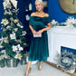 Olivia Velvet Bardot Occasion Dress Forest