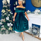 Olivia Velvet Bardot Occasion Dress Forest