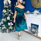 Olivia Velvet Bardot Occasion Dress Forest