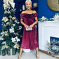 Olivia Velvet Bardot Occasion Dress Burgundy