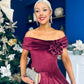 Olivia Velvet Bardot Occasion Dress Burgundy