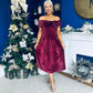 Olivia Velvet Bardot Occasion Dress Burgundy