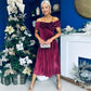 Olivia Velvet Bardot Occasion Dress Burgundy