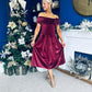 Olivia Velvet Bardot Occasion Dress Burgundy