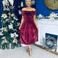 Olivia Velvet Bardot Occasion Dress Burgundy
