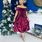 Olivia Velvet Bardot Occasion Dress Burgundy