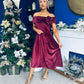 Olivia Velvet Bardot Occasion Dress Burgundy