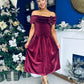 Olivia Velvet Bardot Occasion Dress Burgundy