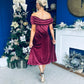Olivia Velvet Bardot Occasion Dress Burgundy