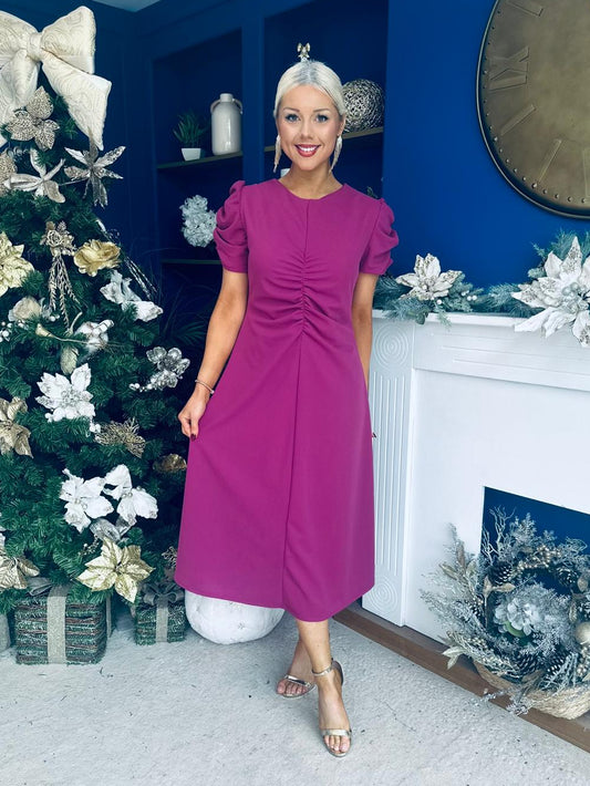 Chloe Gathered Detail Midi Dress Berry