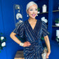 Isla Plisse Wrap Front Midi Dress Gold & Navy