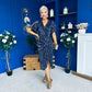 Isla Plisse Wrap Front Midi Dress Gold & Navy