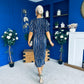 Isla Plisse Wrap Front Midi Dress Gold & Navy