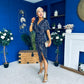 Isla Plisse Wrap Front Midi Dress Gold & Navy