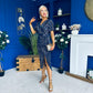 Isla Plisse Wrap Front Midi Dress Gold & Navy