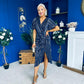 Isla Plisse Wrap Front Midi Dress Gold & Navy