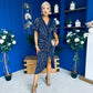 Isla Plisse Wrap Front Midi Dress Gold & Navy