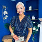 Isla Plisse Wrap Front Midi Dress Gold & Navy
