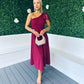 Emmy Occasion Dress Sequin Bow Detail Burgundy