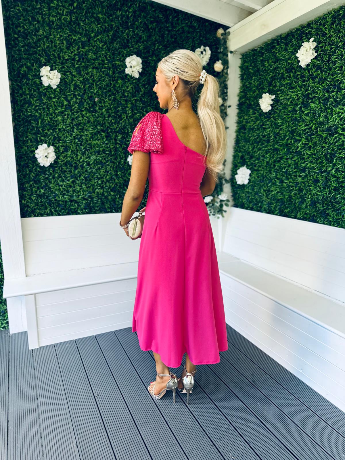 Emmy Occasion Dress Sequin Bow Detail Fuchsia