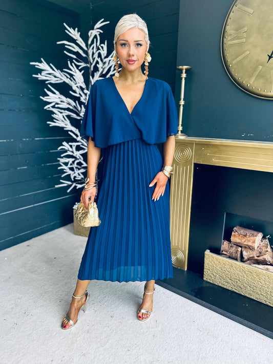 Stacey Pleated Midi Dress Navy