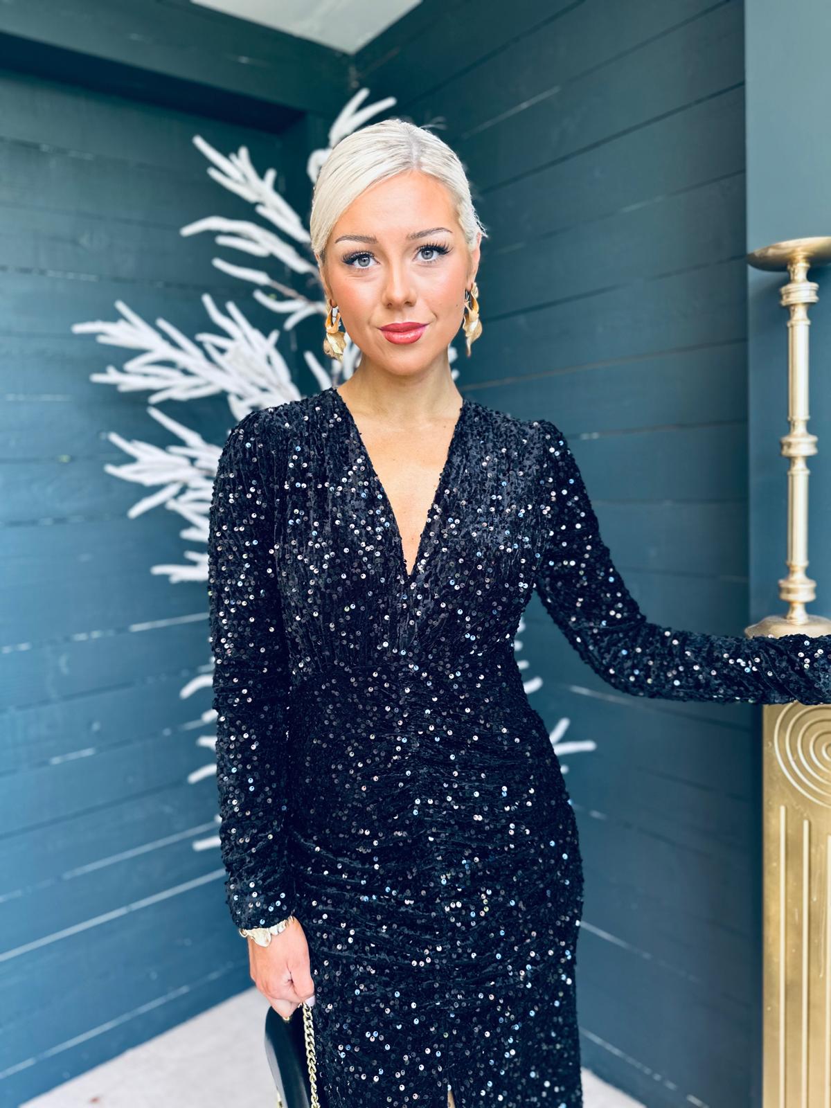 Black sequin midi hotsell