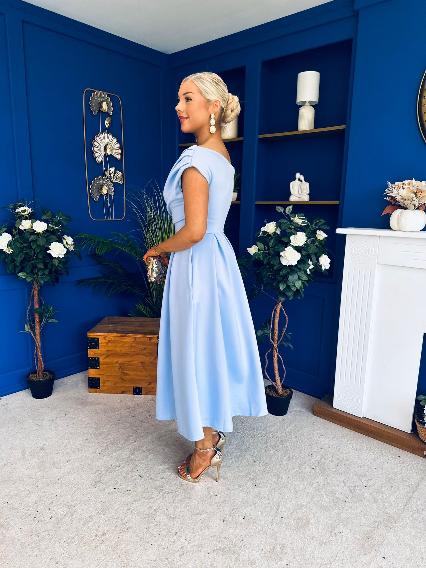 Breffy Asymmetric Neckline Skater Midi Pwr