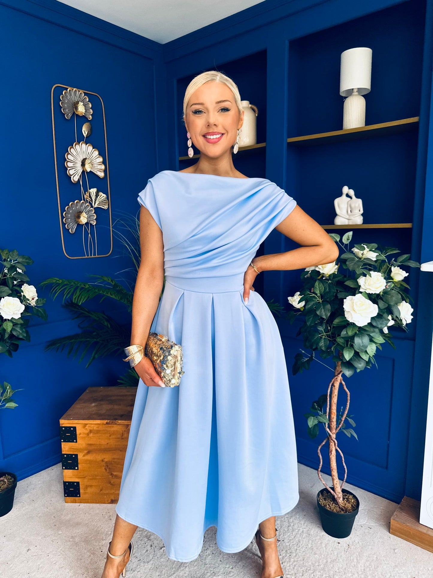 Breffy Asymmetric Neckline Skater Midi Pwr