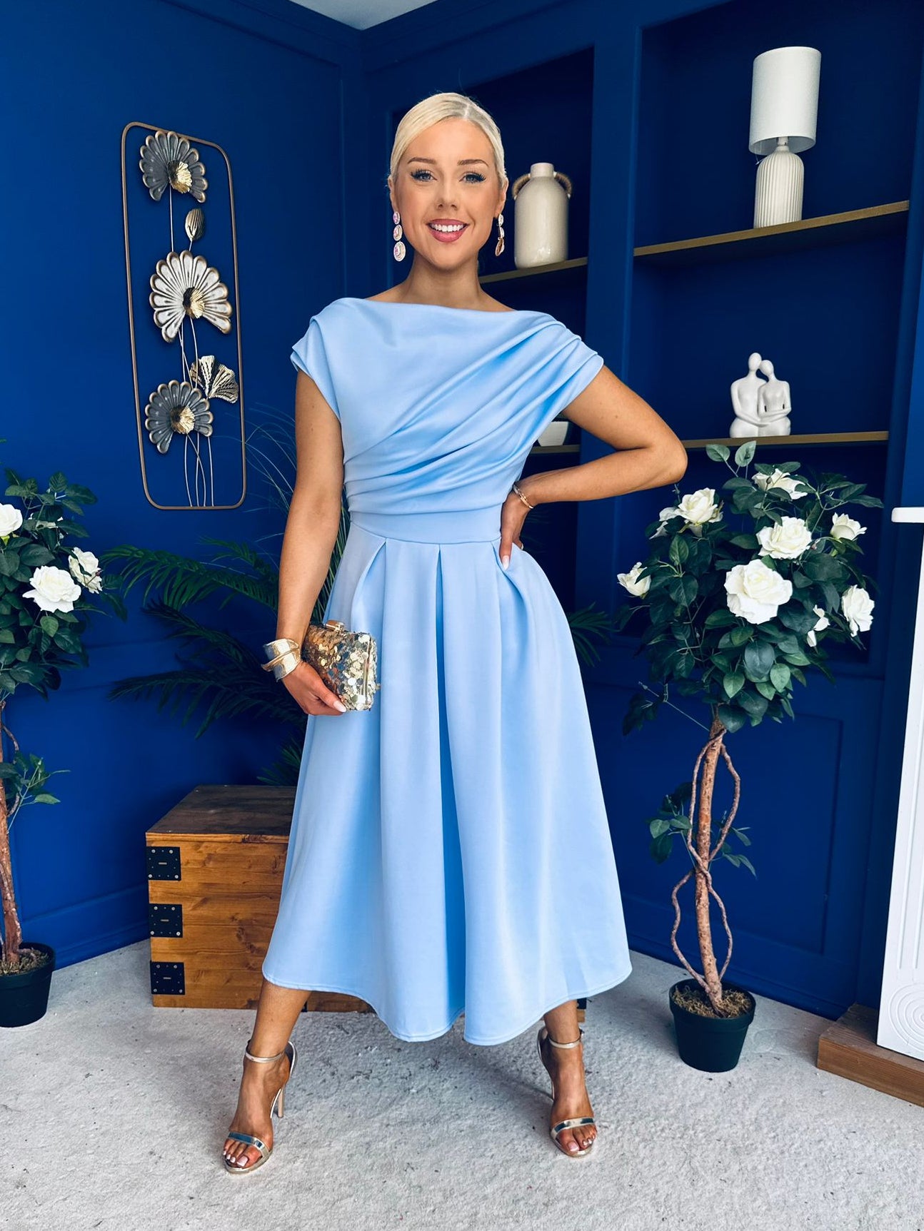 Breffy Asymmetric Neckline Skater Midi Pwr