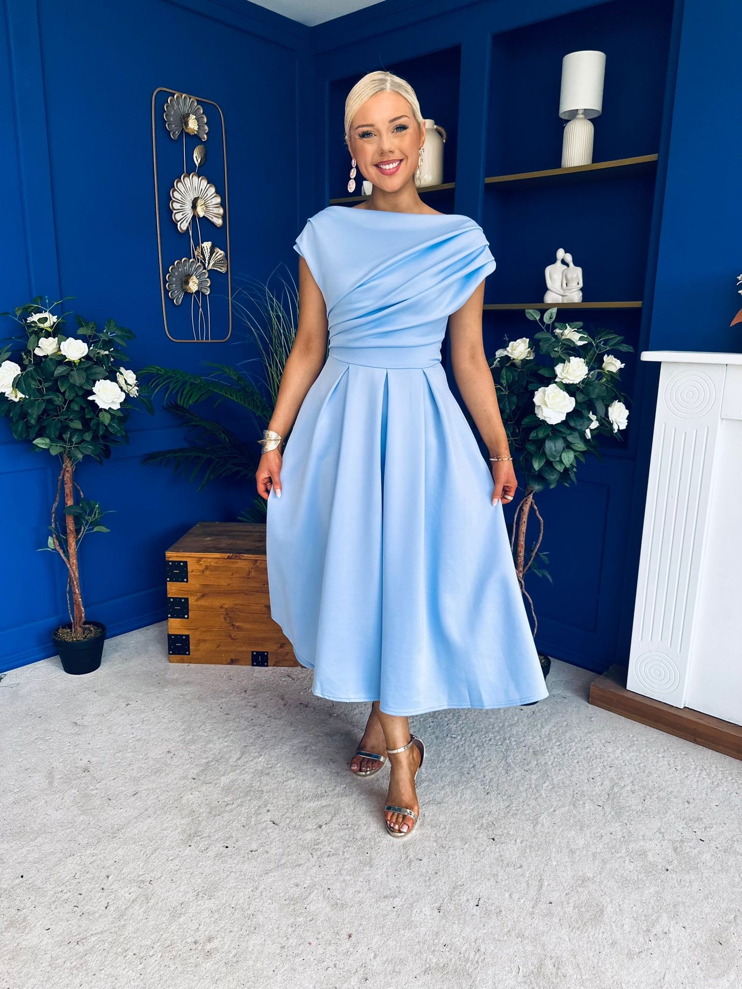 Breffy Asymmetric Neckline Skater Midi Pwr