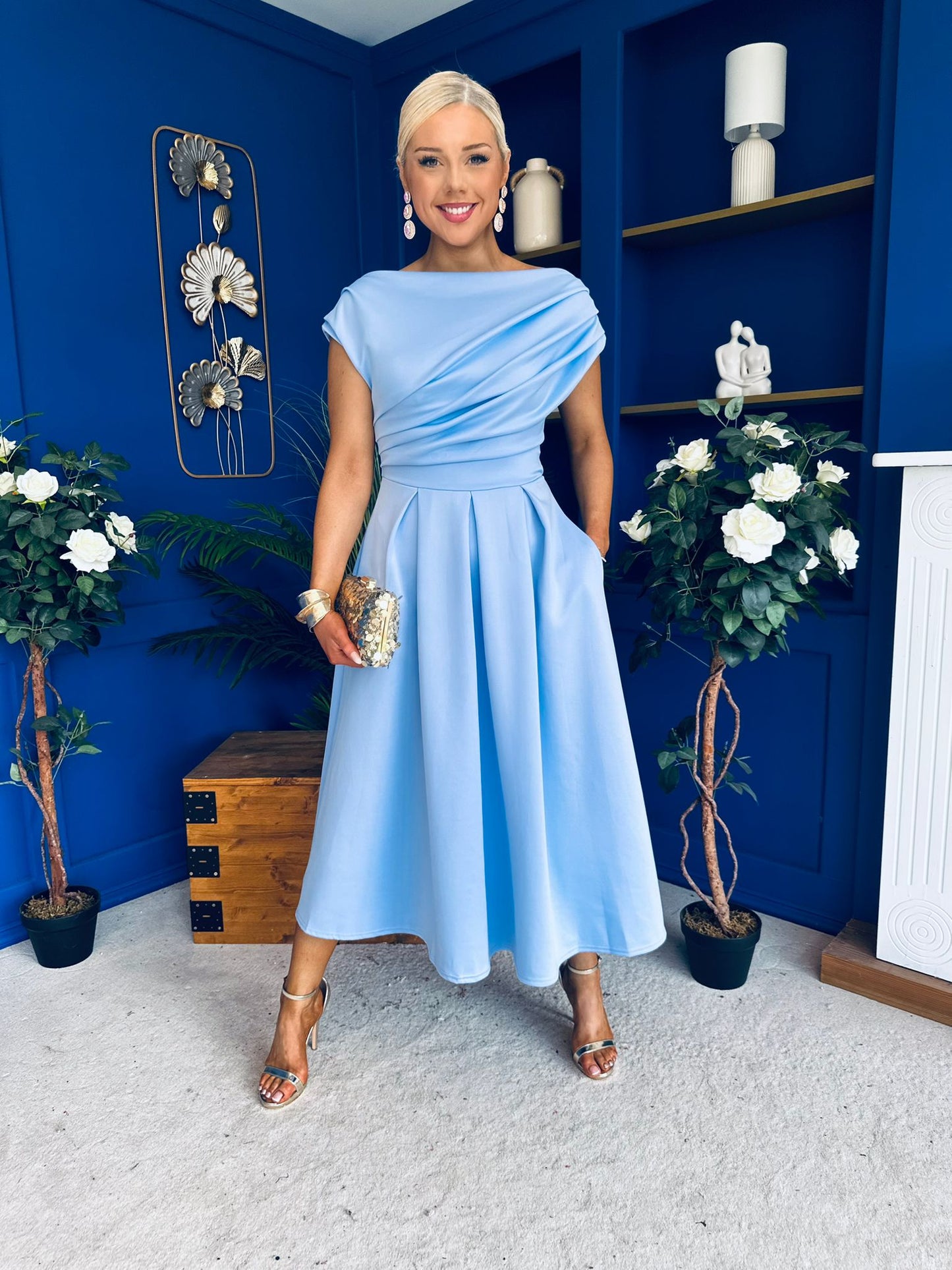 Breffy Asymmetric Neckline Skater Midi Pwr