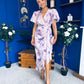 Drew Puff Sleeve Wrap Front Midi Dress Purple Marble