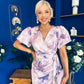 Drew Puff Sleeve Wrap Front Midi Dress Purple Marble