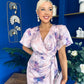 Drew Puff Sleeve Wrap Front Midi Dress Purple Marble