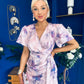 Drew Puff Sleeve Wrap Front Midi Dress Purple Marble