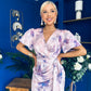 Drew Puff Sleeve Wrap Front Midi Dress Purple Marble