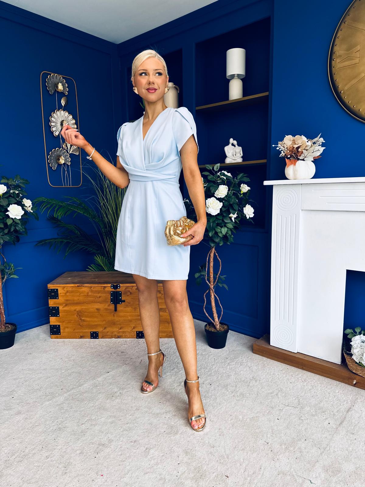 Bridget Twist Font Split Arm Mini Dress Pwr Blue