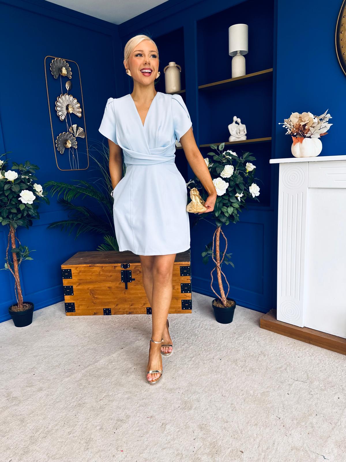 Bridget Twist Font Split Arm Mini Dress Pwr Blue