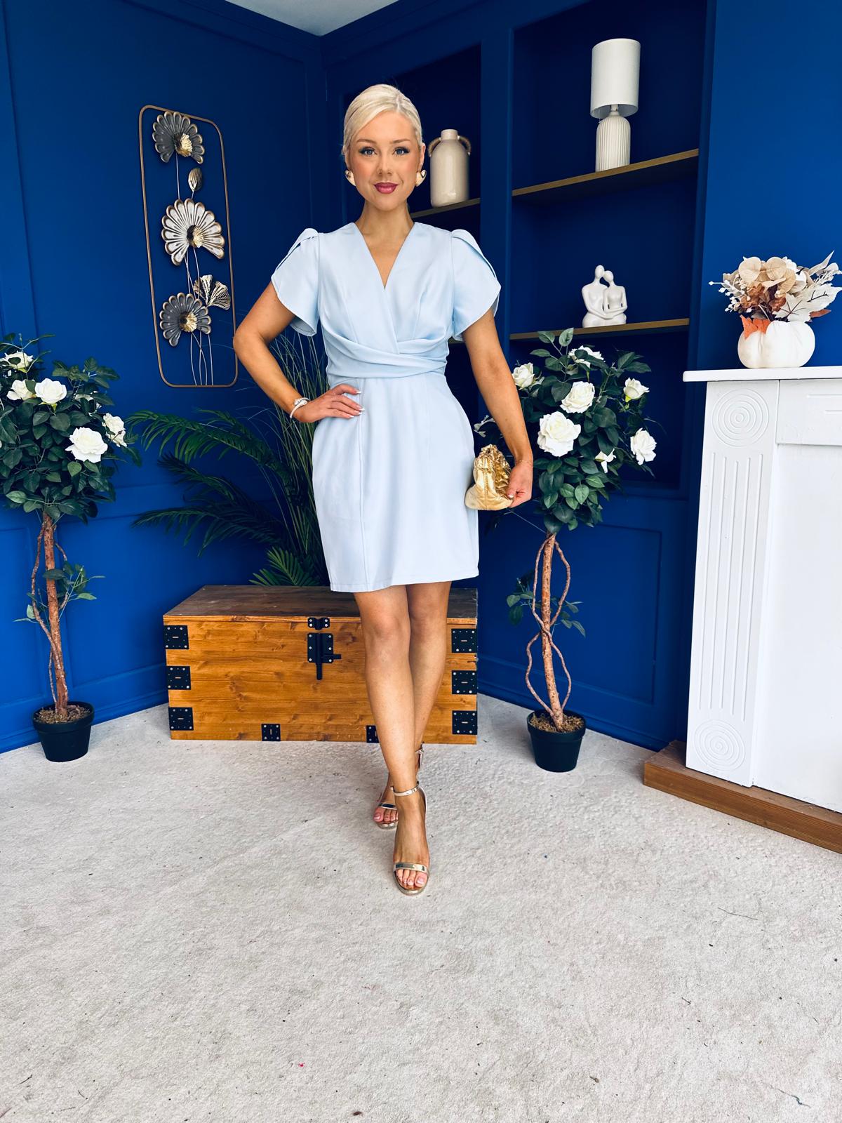 Bridget Twist Font Split Arm Mini Dress Pwr Blue