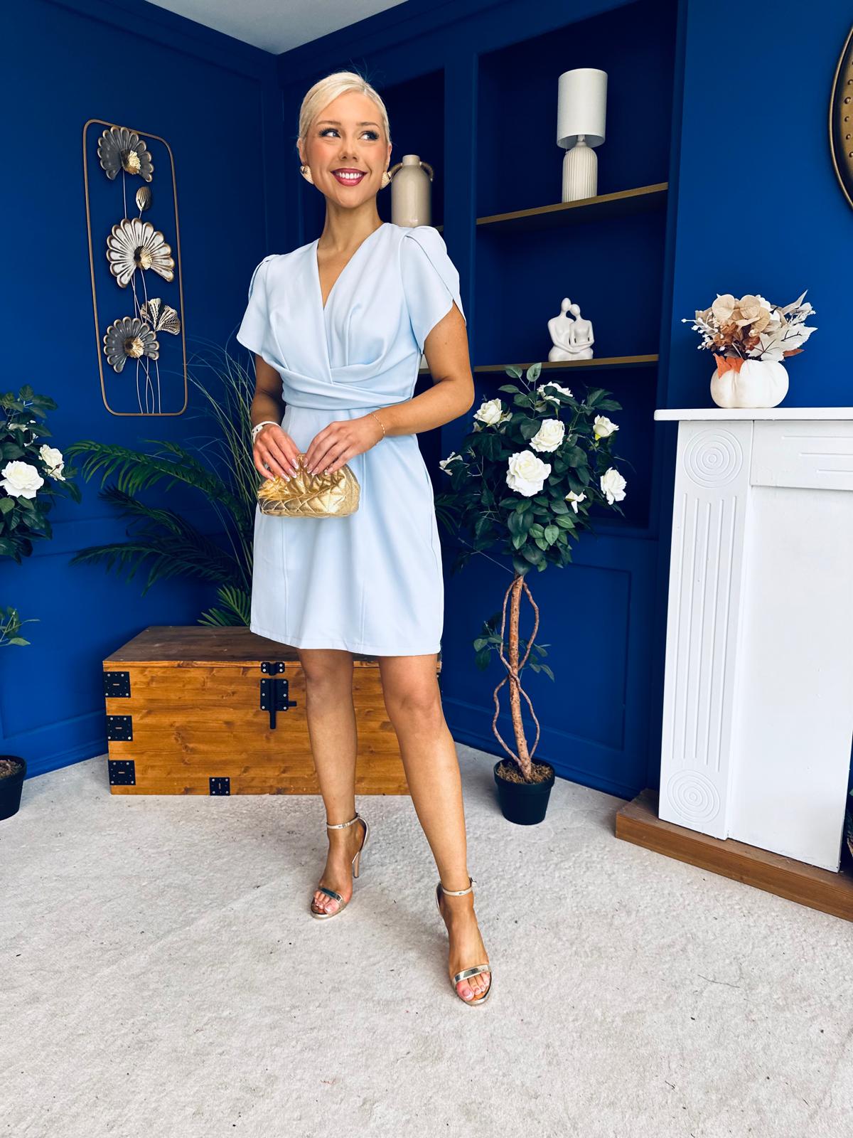 Bridget Twist Font Split Arm Mini Dress Pwr Blue