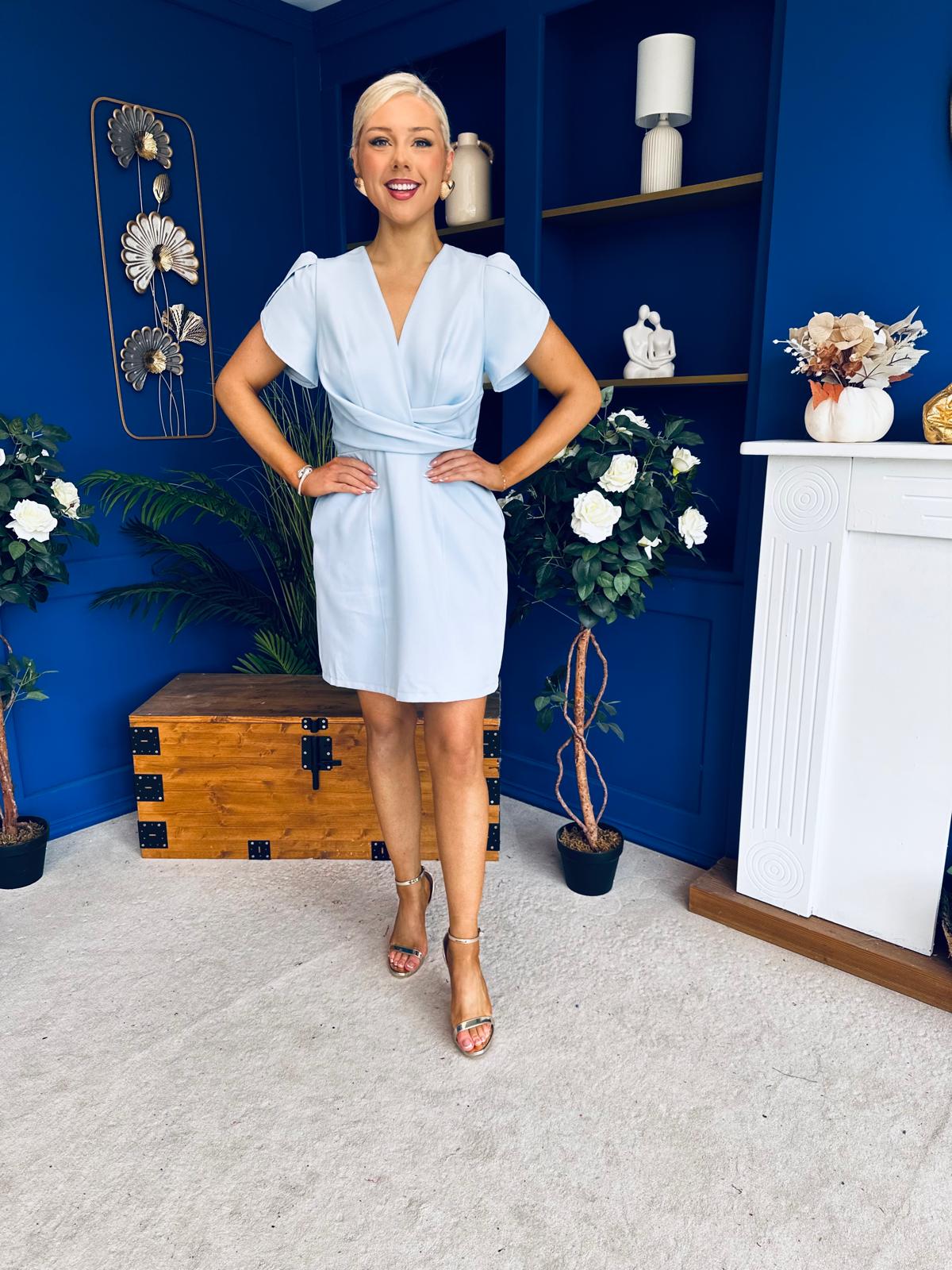 Bridget Twist Font Split Arm Mini Dress Pwr Blue