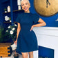 Ami Tulip Sleeve High Neck Mini Dress Navy