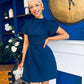 Ami Tulip Sleeve High Neck Mini Dress Navy