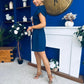 Ami Tulip Sleeve High Neck Mini Dress Navy