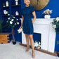 Ami Tulip Sleeve High Neck Mini Dress Navy