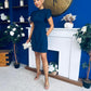 Ami Tulip Sleeve High Neck Mini Dress Navy